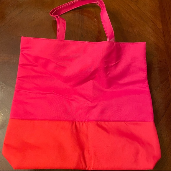 NWT Lancome Makeup Orange and Pink Lined Large Canvas Tote Bag - Picture 2 of 9